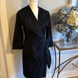 Lafayette 148 New York black cotton poplin wrap front dress